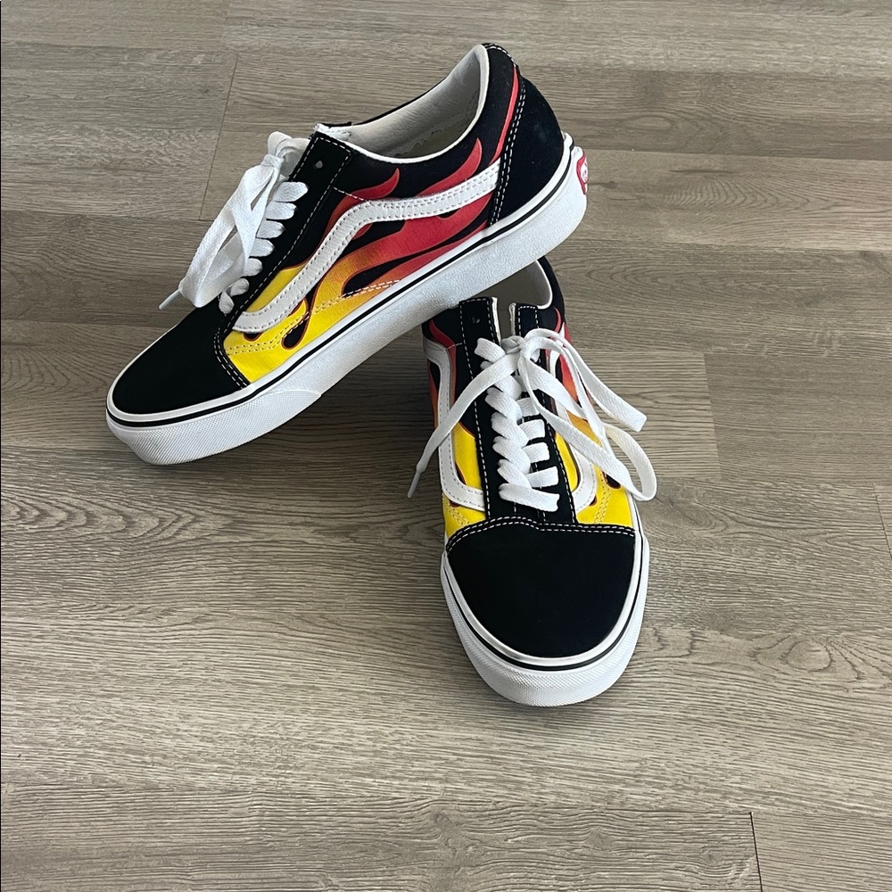 Vans women's 9.5 Black and Flame Design Sneakers